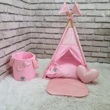 Imagem de Cesto Organizador Pet Cama cabana  Rosa Colchão Quadrado P - NIKPET AR