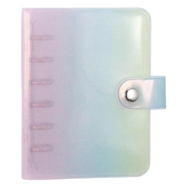 Imagem de GetCoupon Capa para fichário A7, capa fofa de 6 anéis, com botão de pressão, protetores de caderno de pasta de folhas soltas (gradiente arco-íris)