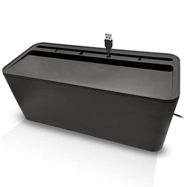 Imagem de Caixa de gerenciamento de cabos grande preta – a caixa de armazenamento de cabos pode gerenciar organizar plugues de esconderijo, fios, tiras de energia, hub USB, roteador de TV, cabo de mesa para computador para casa e escritório