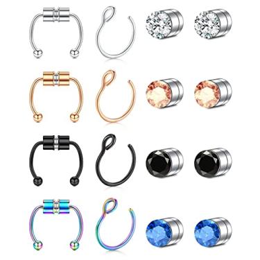 Imagem de Anicina Piercing magnético para nariz falso septo falso anel de nariz magnético septo piercing de nariz argola brincos magnéticos anel de nariz pino diamante CZ falso piercing de nariz para homens mulheres, metal, Metal