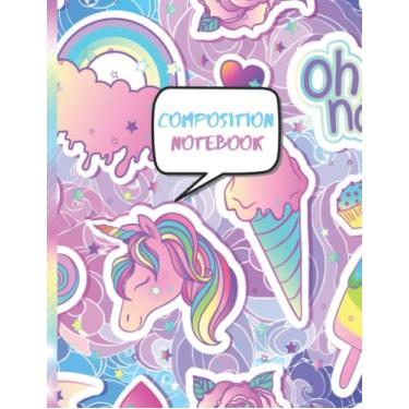 Imagem de Composition Notebook: COMPOSITION NOTEBOOK: CUTE RAINBOW UNICORN PATTERN, KIDS, STUDENTS, TEENS 120 PAGES, WIDE-RULED LINED HIGH GLOSS COVER GRAPHIC!
