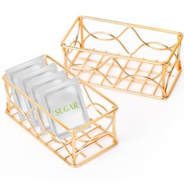 Imagem de DLUGOPIS 2 Peças de Suporte para Sachês de Açúcar Dourado, Organizador de Saquinhos de Chá de Metal, Suporte para Açúcar, Recipiente Pequeno para Açúcar, Suporte para Creme de Café (2 Peças, Ouro)