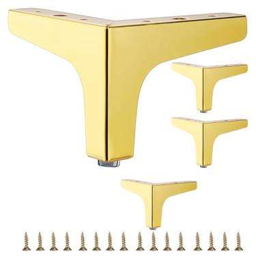 Imagem de Conjunto de 4 pernas de móveis de metal dourado de 10 cm, pés de móveis de metal triangular, substituição DIY para suporte de TV, sofá, cômoda, armário, penteadeira (ouro)