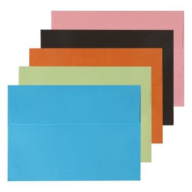 Imagem de Granhoolm Pacote com 50 envelopes coloridos com brilho perolado 10 x 15 cm, envelopes A4, 10 x 16,25 cm, papel grosso de 120 g/m2, cartão de presente autoselado e envelope de convite