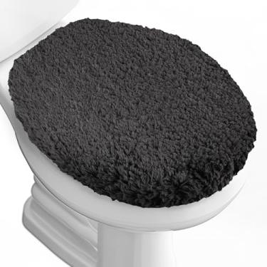 Imagem de BAAHRNOM Tampa de vaso sanitário luxuosa, lavável à máquina, capa de assento de vaso sanitário sólida 44,5 cm x 38,1 cm, suporte de borracha ajustável, serve na maioria das tampas redondas alongadas e