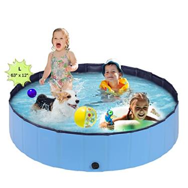 Imagem de Gowkou Piscina Dobrável para Cães, Banheira Portátil de Plástico Rígido, Azul, Redonda, para Crianças e Animais de Estimação