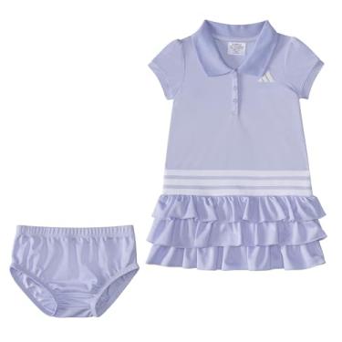 Imagem de adidas Conjunto de 2 peças vestido polo de manga curta com babados para bebês meninas, Tom violeta, 24 Meses