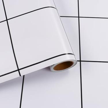 Imagem de VaryFloral Papel de Parede Geométrico Xadrez Preto e Branco, Removível, Vinil, para Cozinha, Banheiro e Mais, 30 cm x 998 cm, 3 m², Fácil de Colar e Limpar