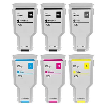 Imagem de Cartuchos de tinta de substituição 727XL para HP 727 C1Q12A F9J79A F9J76A F9J77A F9J78A F9J80A cartuchos de tinta para DesignJet T920 T930 T1500 T1530 T2500 T2530 (3000 ML, pacote com 6
