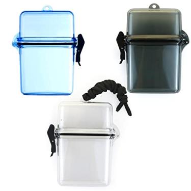 Imagem de Estojo esportivo impermeável para cartão de identificação, porta-crachás, estojo esportivo flutuante, resistente, durável, caixa seca (transparente, cinza, azul, 3 peças)