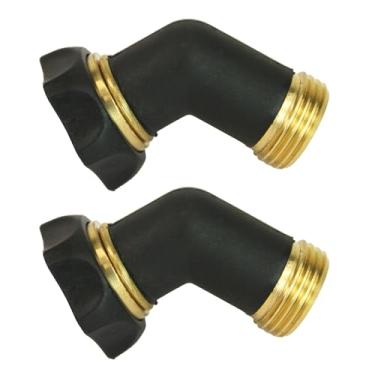 Imagem de Chapin 6-9478: Acoplamento de mangueira pescoço de ganso para irrigadores de gramado e jardim, zinco e latão, conexão roscada, arruela de borracha, preto, conjunto de 2