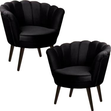 Imagem de Kit Duas Poltronas Pétala em Sued Premium Preto - Sua Casa Decorações,
