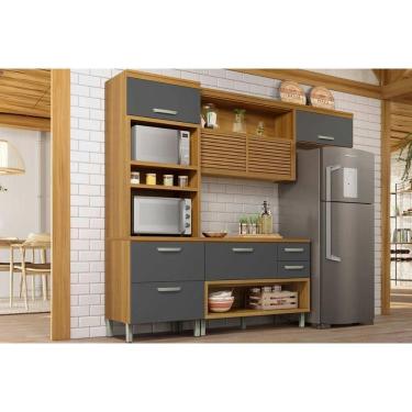 Imagem de Kit Cozinha Modulada 3 Peças Princesa (1Aéreo+1Balcão+1Paneleiro) C6P63 Freijo/Grafite - Nesher