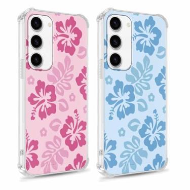 Imagem de Yomjew Pacote com 2 lindas capas de telefone florais transparentes para Samsung Galaxy S23 5G 6,1 polegadas, capa protetora macia fina de silicone TPU rígido resistente a amarelo para meninas e