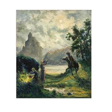 Imagem de JZSDGB Impressões de arte de parede em tela de Louis M. Eilshemius-Famous Paintings Reprodução em tela - "Macbeth and the Witches", imagens de paisagem impressas em tela 50 x 65 cm (19 x 26 pol)