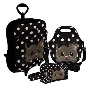 Imagem de Kit Escolar Mochila de Rodinha + Lancheira + Necessaire Plus – ISOPRENE –  Gatinho Poá-Unissex