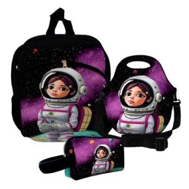 Imagem de Kit Escolar Mochila de Costas + Lancheira + Necessaire Plus – ISOPRENE – Menina Astronauta-Unissex