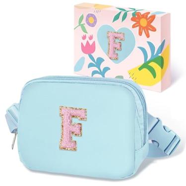 Imagem de COSHAYSOO Pochete de cintura pequena com alça ajustável com patch de letra inicial para mulheres, adolescentes, meninas, viagens, academia, caminhada, bolsa de viagem transversal, bolsa moderna,
