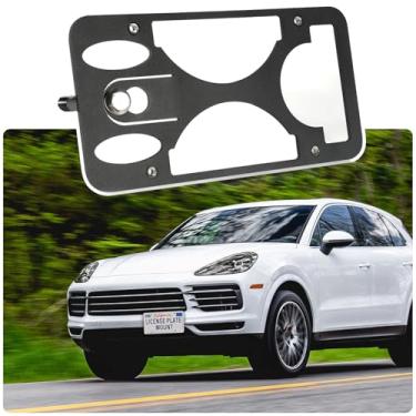 Imagem de Suporte de placa de licença sem broca compatível com Porsche Cayenne (base) 2019-2023 gancho de reboque frontal suporte de placa de carro suporte de para-choque suporte adaptador de moldura de