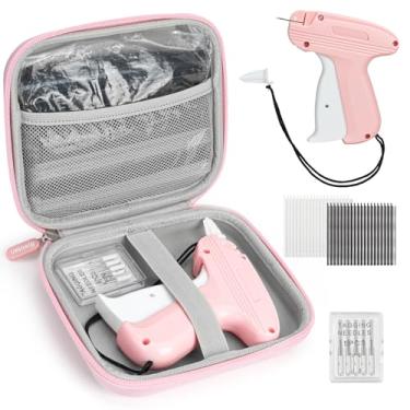 Imagem de Mini pistola de costura para roupas, pistola de costura de pano rápido portátil com 6 micro agulhas, 2500 micro fixadores pretos e 2500 brancos, mini kit de costura de etiquetagem com estojo rígido