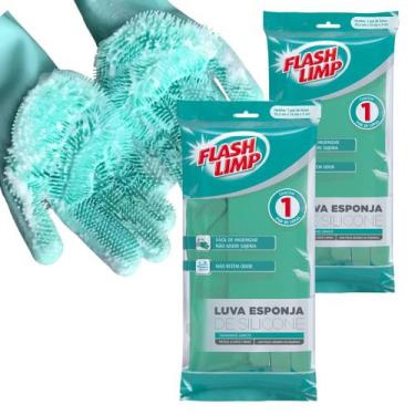 Imagem de Kit 2 Luvas Esponja Silicone Multiuso Flash Limp Lava Carrro Louça Pet