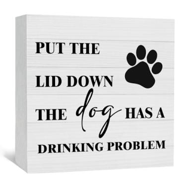 Imagem de Nitelat Put the Lid Down the Dog Has a Drinking Problem Sign, placas engraçadas de banheiro de cachorro, decoração de banheiro de cachorro de fazenda, placas de banheiro decoração de cachorro