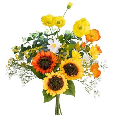 Imagem de Buquê de girassóis artificiais de 50,8 cm, flores falsas com hálito falso de bebê, eucalipto, seda, margarida, para primavera, verão, casamento, decoração de casa, festa, mesa, arranjos florais,