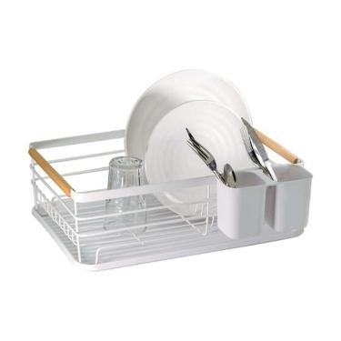 Imagem de Escorredor de Louças Pratos Metal Com Madeira 43x32cm Com Cesto Tuut