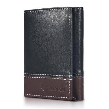 Imagem de Carteira masculina de couro com três dobras – Bloqueio RFID – 6 compartimentos para cartões, 2 compartimentos para notas e 1 janela para identidade – Design minimalista, carteira fina – Premium