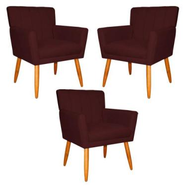 Imagem de Kit 3 Poltronas Decorativa para Sala de Estar Cecília Suede Bordô - Mo