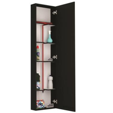 Imagem de Armário Lavanderia Área Serviço Vassoura Multiuso Mdf Preto Abertura p
