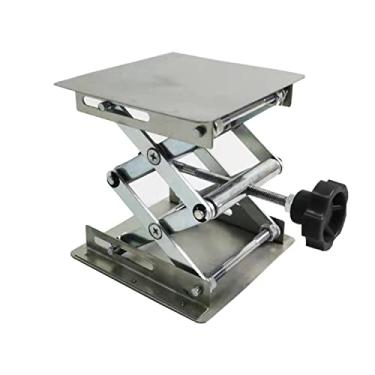 Imagem de HFS (R) 4" x 4"/100 mm x 100 mm Aço Inoxidável Lab Jack Mesa Elevatória Plataforma Suporte Tesoura Altura 6" /152 mm Carga 3 kg/6,6 lbs