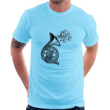 Imagem de Camiseta Trompa Notas Musicais - Foca na Moda, Azul bebê, GG
