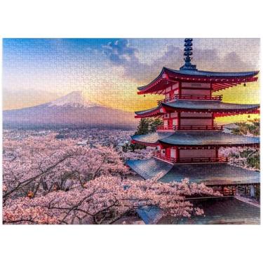 Imagem de Bela vista do monte Fuji e do pagode Chureito ao pôr-do-sol - quebra-cabeças de 1000 peças premium para adultos