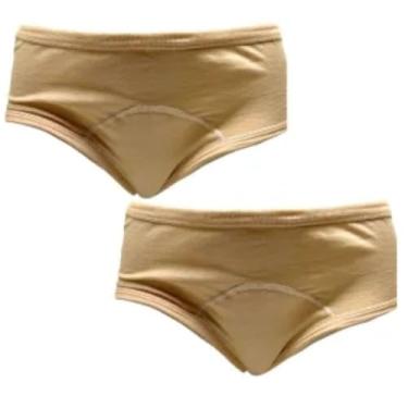 Imagem de Calcinha Algodão Geriatrica Protetora Incontinência Urinaria Absorvente Segura Escapes Urina kit 2un Bege (G)