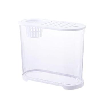 Imagem de Aquário Aquário de mesa com tampa multifuncional respirável branca HD transparente pequeno aquário de acrílico aquário de peixes dourados tanques de criação de peixes pequenos Aquário(32cm*14.4cm*25cm