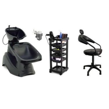 Imagem de Kit Salão lavatório Grande + Cadeira Salão +Carrinho Cabelo - HENVIFER