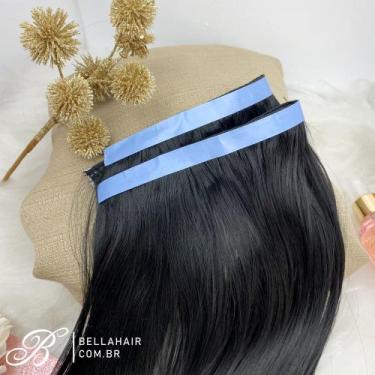 Imagem de Mega hair adesivo de silicone cabelo bio vegetal preto liso 70 cm - 2 