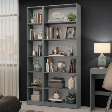 Imagem de Kit Madesa Estante Livreiro 6908 Estante Livreiro 6906 Cinza