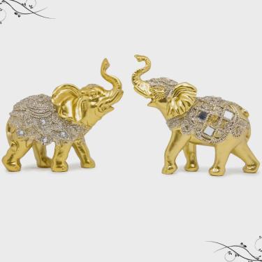 Imagem de Kit Dupla Elefante Indiano Estatua Decorativa Jardim Zen Decoração Composição Ambiente Sala Quarto Resina Dourado