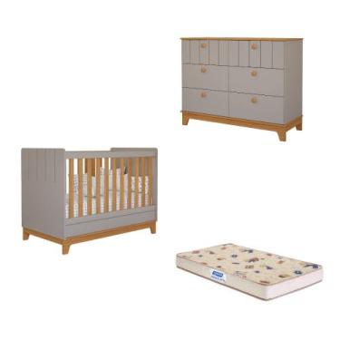 Imagem de Quarto de Bebê com Cômoda Berço e Colchão Liza Permobili, Fendi/Nature
