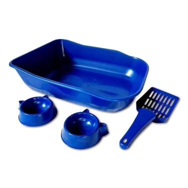 Imagem de Kit Bandeja Caixa De Areia Para Gatos Single Azul Durapets
