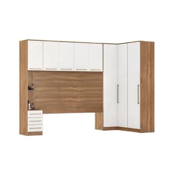 Imagem de Quarto Casal Modulado Irlanda de Canto com Armário de Cabeceira - Moveis Leartam
