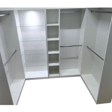 Imagem de Kit Estante Arara Prateleira De Vidro E Nichos Branca 185X340X32Cm - Deep