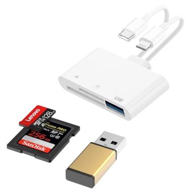 Imagem de [Certificação Apple MFi] Leitor de cartão SD para iPhone, iPad, USB C e adaptador de cartão SD Lightning de porta dupla, leitor de cartão de memória OTG para iPhone 16/15/14/13/12/11/8/7/XS/XR/6/5
