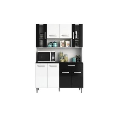 Imagem de Kit Cozinha 8 Portas 1 Gaveta Livia Branco/Preto - FdECOR - Poliman Mó