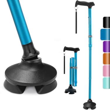 Imagem de rehaescort Bengala Rehaescort Para Homens E Mulheres - Dobrável, Ajustável, Leve, Para Idosos, Equilíbrio, Independente, Ponta Giratória, Cabo Macio, Bengala Dobrável Com Bolsa De Viagem (Azul)