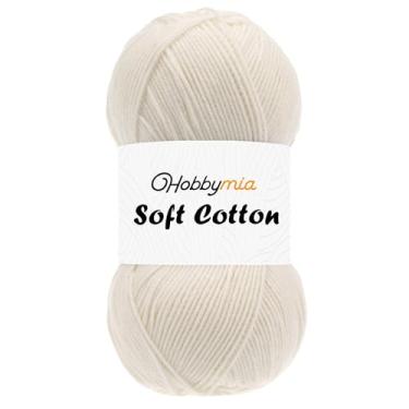 Imagem de HobbyMia Fio de algodão macio para crochê - 100 g / 361 jardas - 55% algodão / 45% acrílico - (2) peso fino esportivo (marrom - creme claro, 1 novelo)