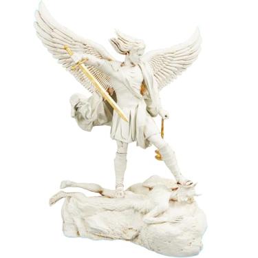 Imagem de Estátua do Arcanjo Miguel Anjo Vencedor do Mal - Versão 2 (Cor Mármore Dourado)