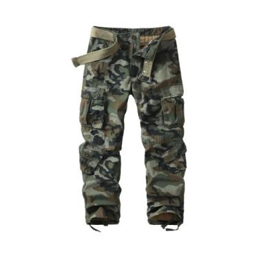 Imagem de Calça Camuflada Militar Masculina Para Caminhada, 8 Bolsos, Escalada, 